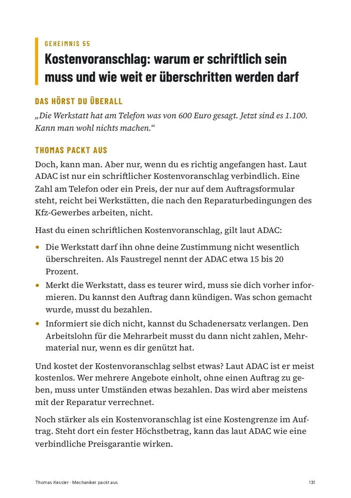Buchseite: Geheimnis 55 zum Kostenvoranschlag